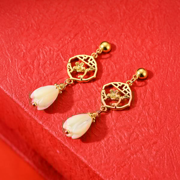 窗映簍空春櫻 耳針/無耳洞黏貼式耳環