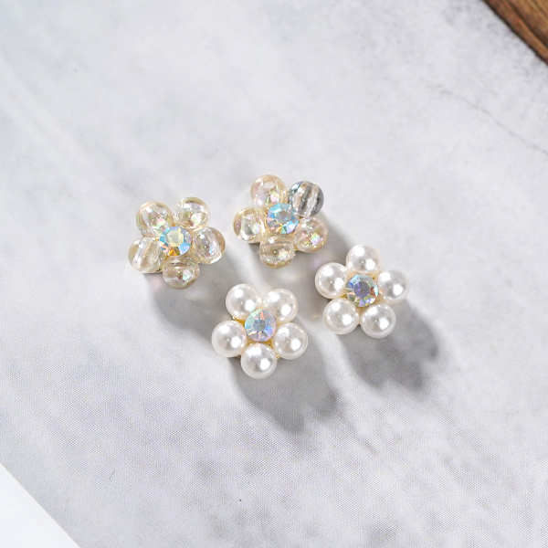 復古珍珠花朵 無耳洞黏貼式耳環
