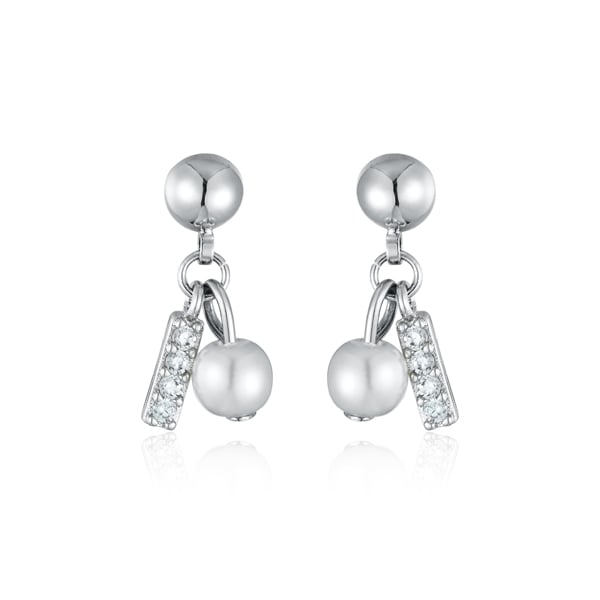 氣質珍珠與幾何一字鑽 耳針/無耳洞黏貼式耳環