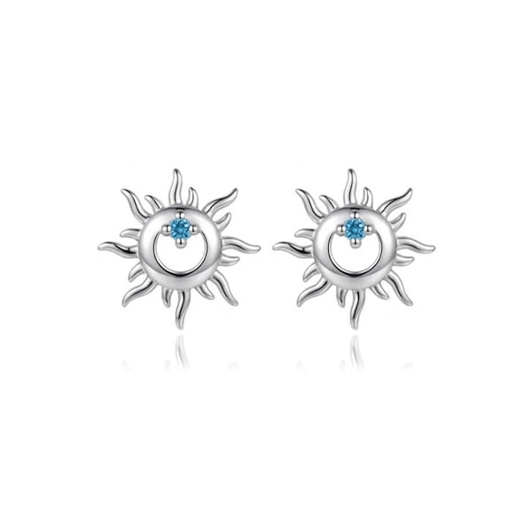 璀璨太陽圖騰藍鑽 耳針/無耳洞黏貼式耳環
