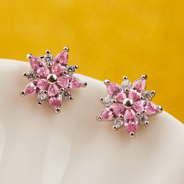 甜美粉嫩櫻花鑲鑽 無耳洞黏貼式耳環