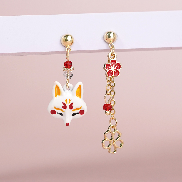 可愛狐狸系列-甜美鏤空櫻花 耳針/無耳洞黏貼式耳環