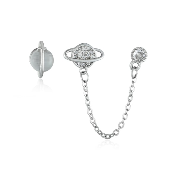 不對稱星際行星鋯石鍊條 耳針/無耳洞黏貼式耳環