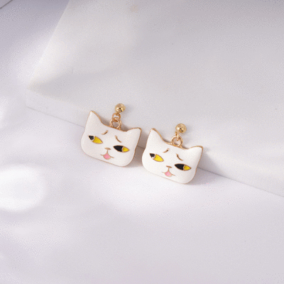 日系可愛卡通表情貓咪 無耳洞黏貼式耳環