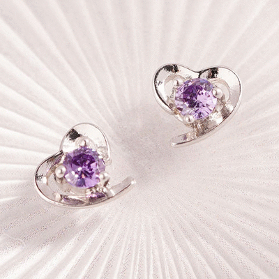 璀璨愛情紫水晶 耳針/無耳洞黏貼式耳環