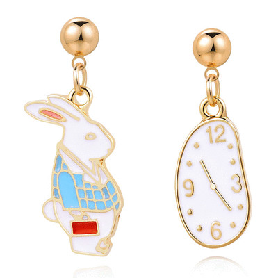 鐘錶與兔子 耳針/無耳洞黏貼式耳環