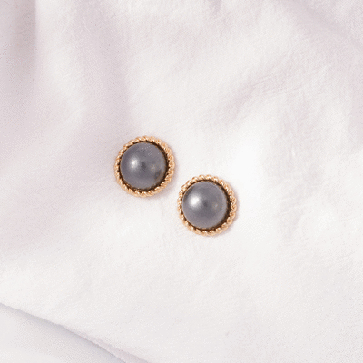 簡約復古灰色大珍珠 無耳洞黏貼式耳環
