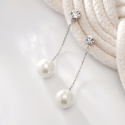 簡約高雅珍珠鋯鑽 耳針/無耳洞黏貼式耳環