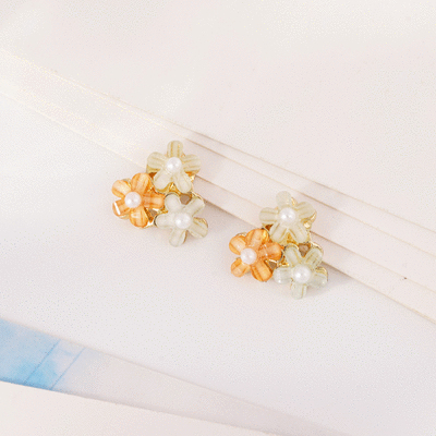 清新可愛珍珠花朵 無耳洞黏貼式耳環
