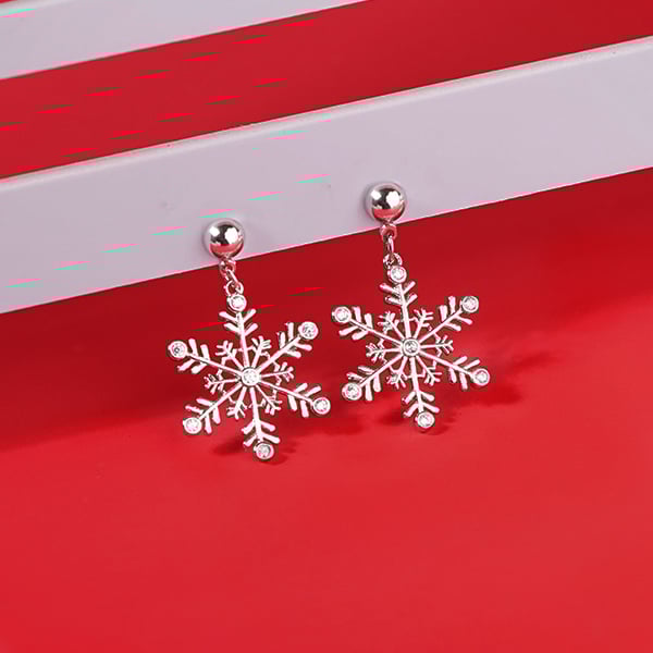 聖誕銀光閃閃雪花 耳針/無耳洞黏貼式耳環