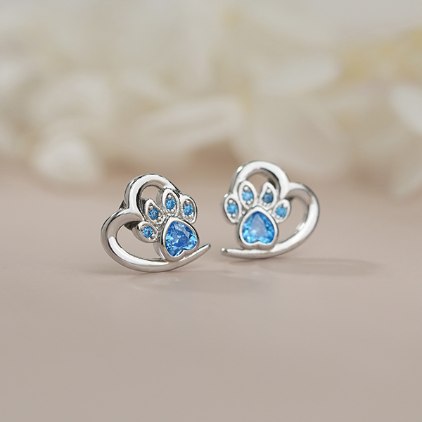 心型藍鋯石貓爪 耳針/無耳洞黏貼式耳環