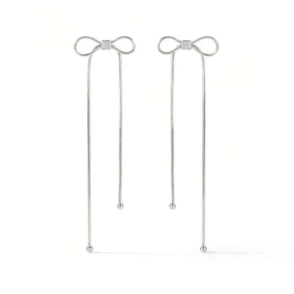 銀色蝴蝶結流蘇 耳針/無耳洞黏貼式耳環