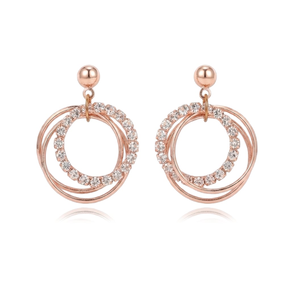 時尚優雅三環鑲鑽 無耳洞黏貼式耳環