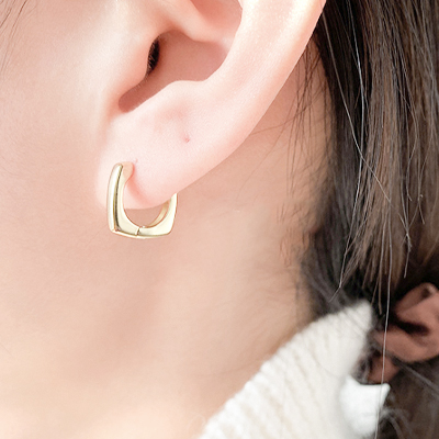 經典個性小款幾何耳扣型 耳針耳環[純銀]