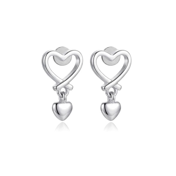 甜美雙心垂墜 耳針/無耳洞黏貼式耳環