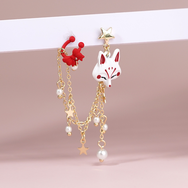 可愛狐狸系列-甜美珍珠耳骨鍊 耳針/無耳洞黏貼式耳環(單件)
