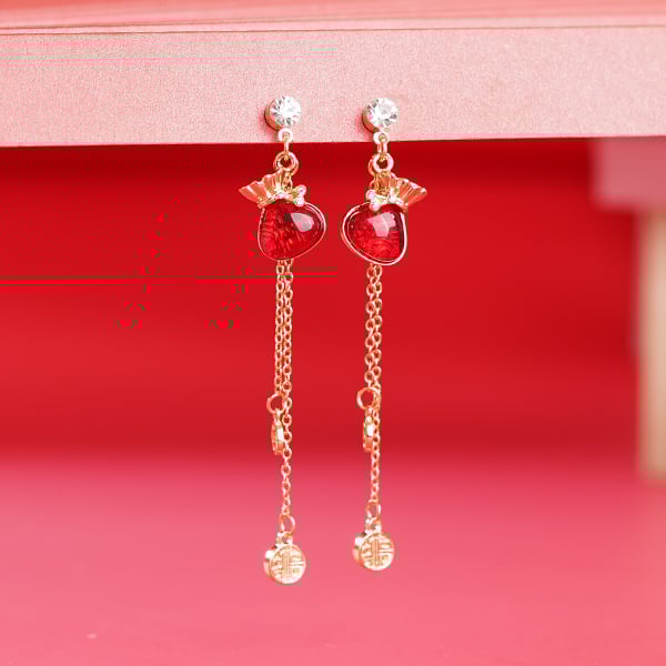 晶瑩吉祥福袋新年 耳針/無耳洞黏貼式耳環