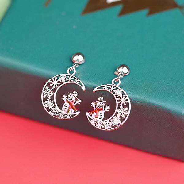 聖誕弦月雪人 耳針/無耳洞黏貼式耳環