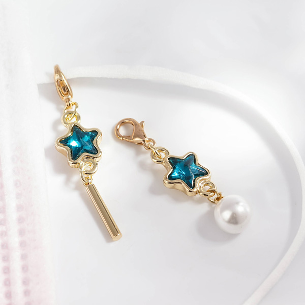 深邃藍鑽五角星珍珠不對稱口罩吊飾