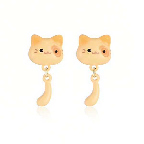 貓咪垂墜尾巴 耳針/無耳洞黏貼式耳環