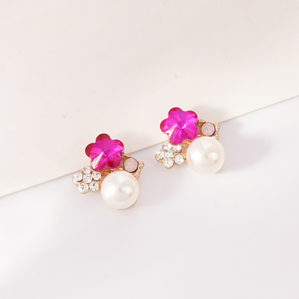 氣質梅花珍珠鑲鑽 無耳洞黏貼式耳環