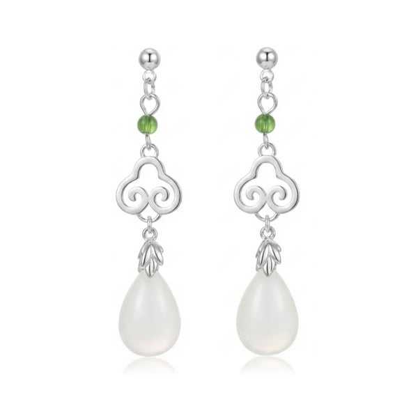 古典如意雲紋長墜 耳針/無耳洞黏貼式耳環