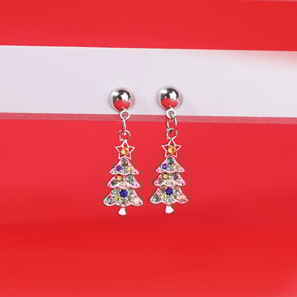 聖誕繽紛七彩聖誕樹  耳針/無耳洞黏貼式耳環