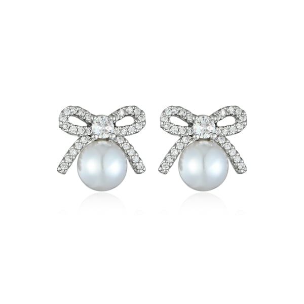 璀璨滿鑽蝴蝶結珍珠 耳針/無耳洞黏貼式耳環