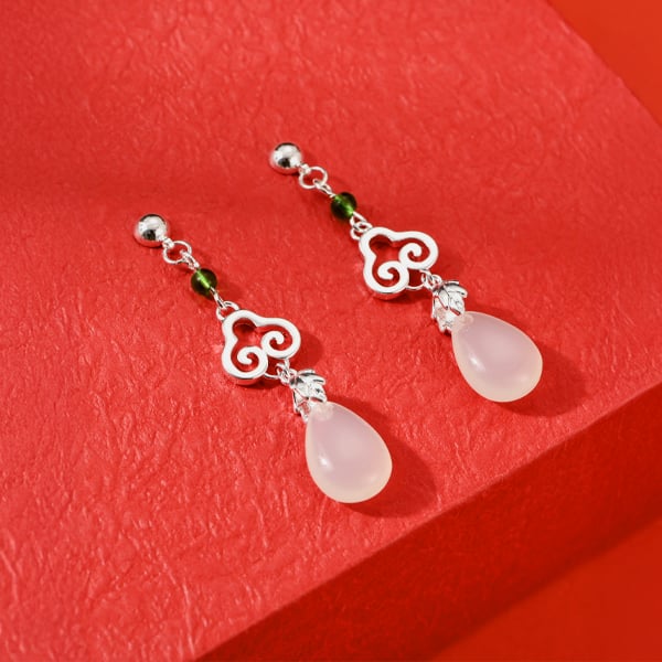 古典如意雲紋長墜 耳針/無耳洞黏貼式耳環