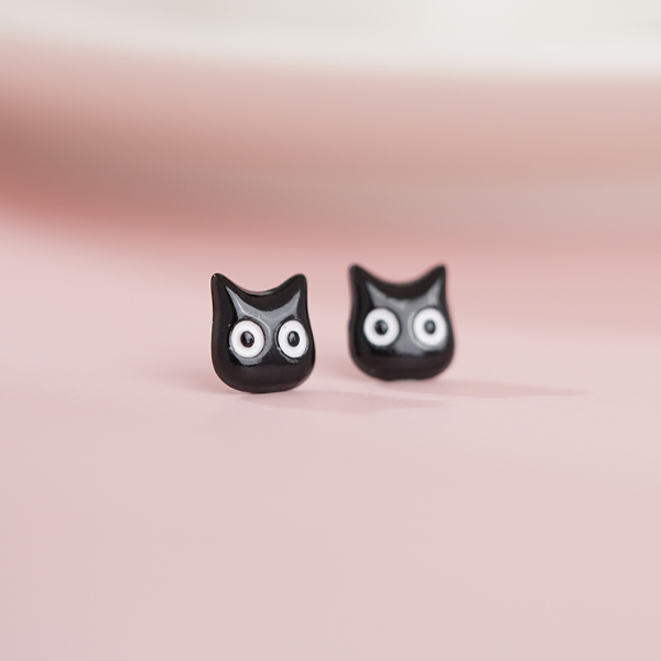 可愛的黑貓 無耳洞黏貼式耳環