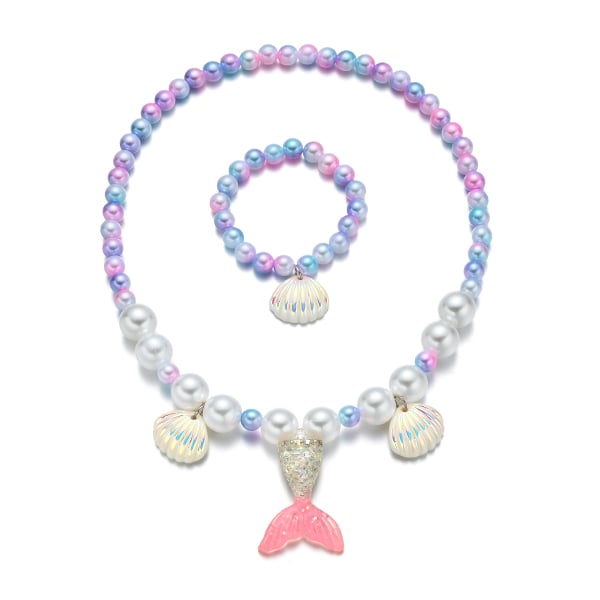 人魚公主繽紛珍珠項鍊手鍊飾品盒(2件組)