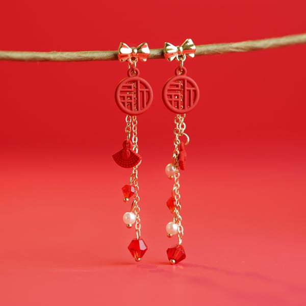 新春福氣新年 耳針/無耳洞黏貼式耳環