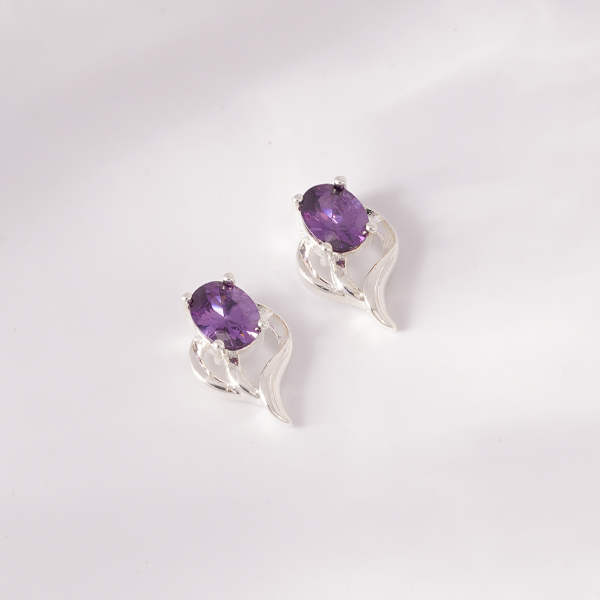 璀璨愛情銀光紫鑽 無耳洞黏貼式耳環
